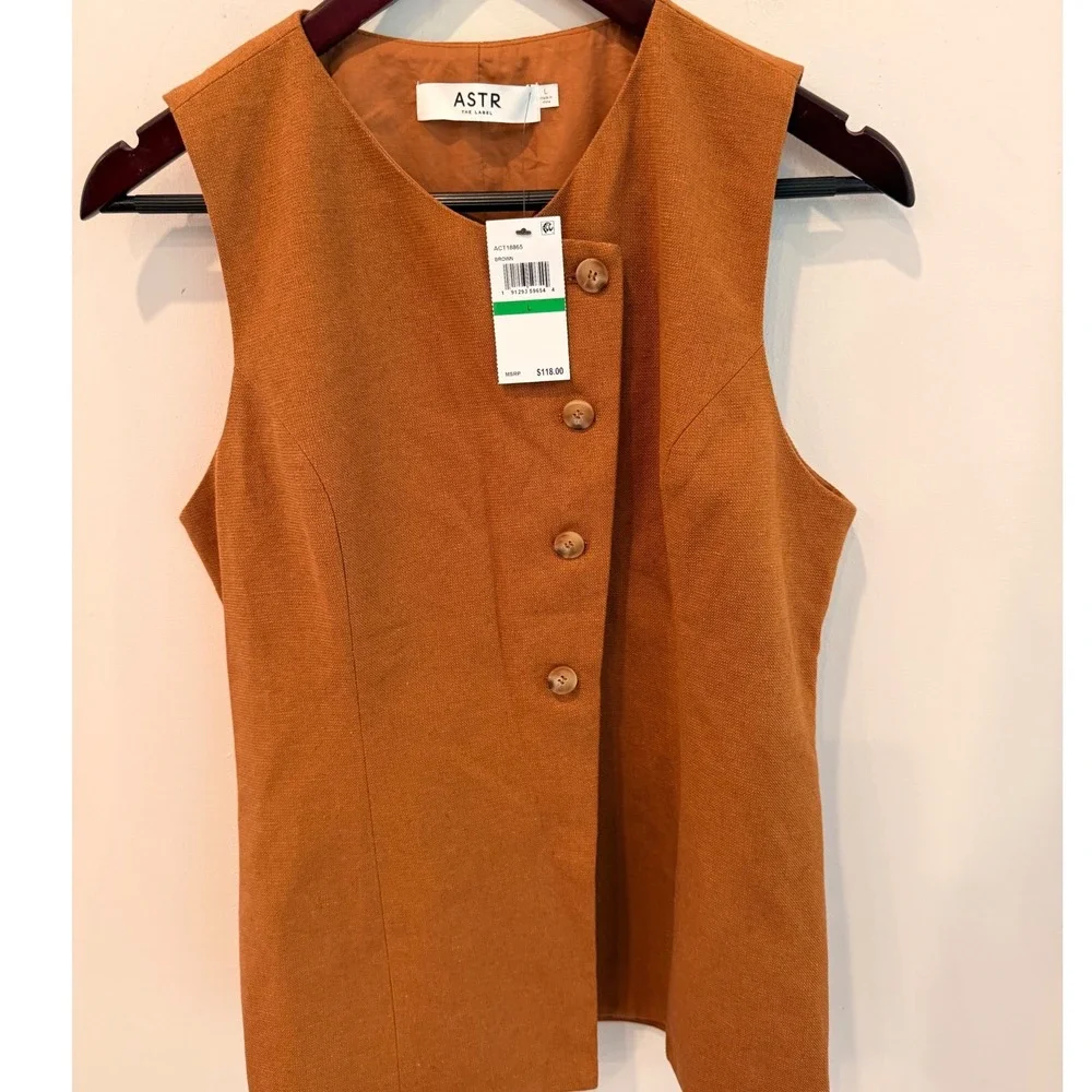 ASTR‎ The Label Womens Brown Asymmetrical Button Front Vest ACT18865 NWT Size L
